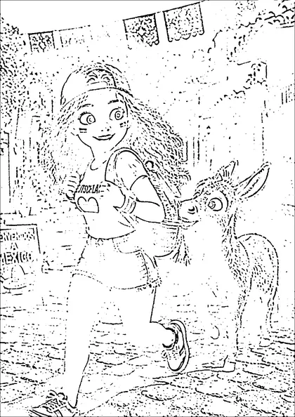 Ausmalbild: Bea mit Esel in Mexiko
