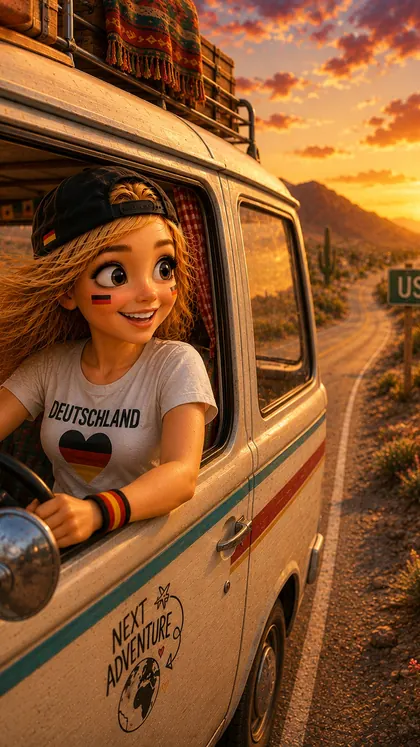 Handy-Hintergrund: Camper bei Sonnenuntergang