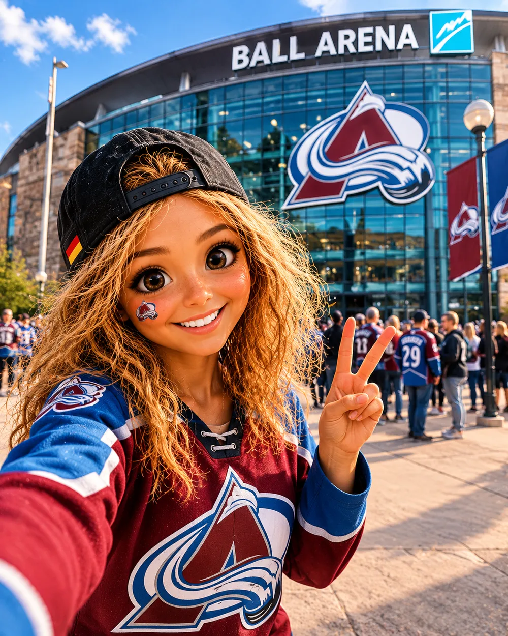 Bea vor der Ball Arena in Denver