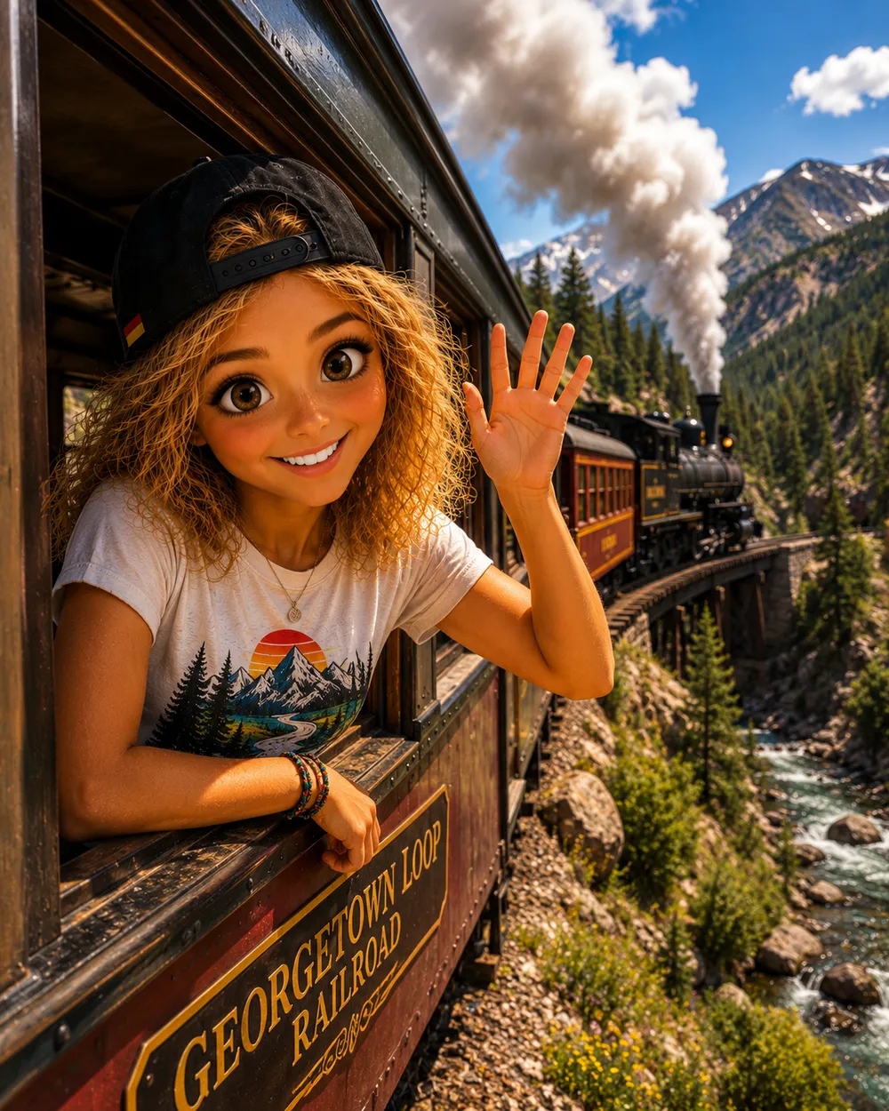 Bea in der Dampfbahn durch die Rocky Mountains