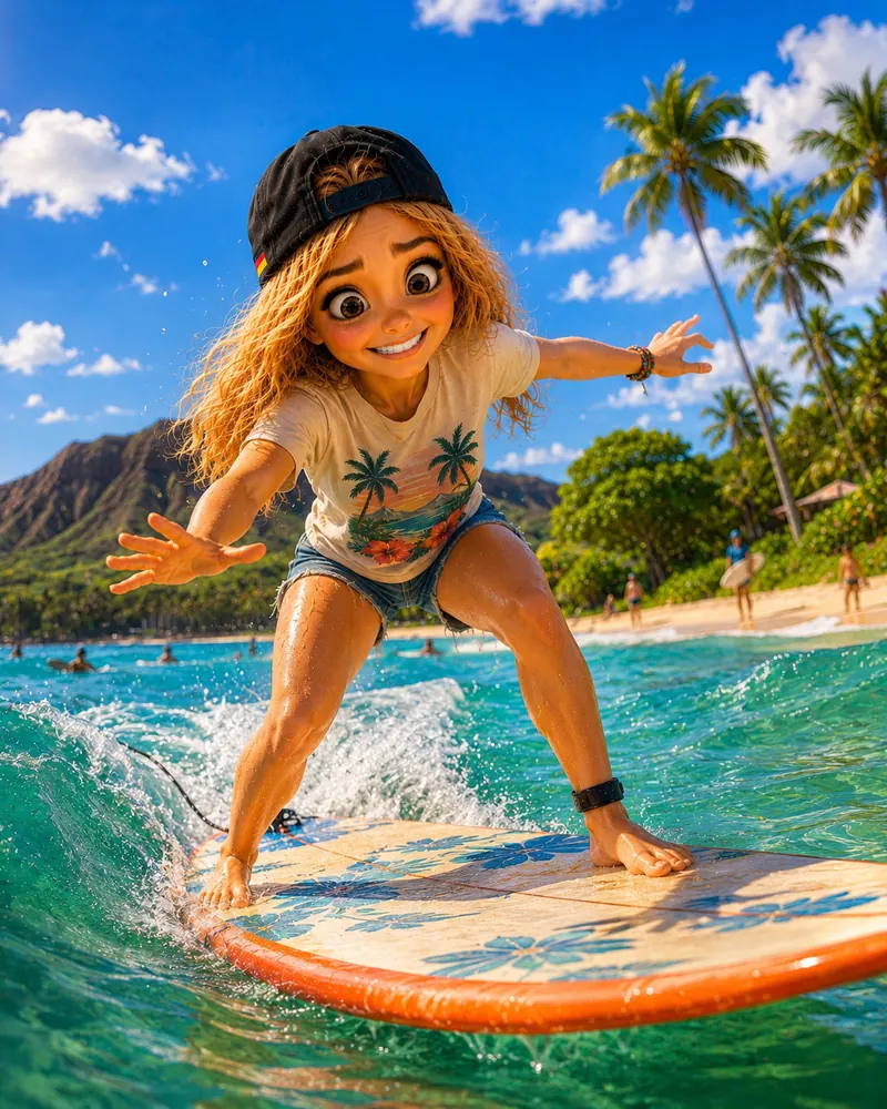 Bea beim Surfen in Hawaii