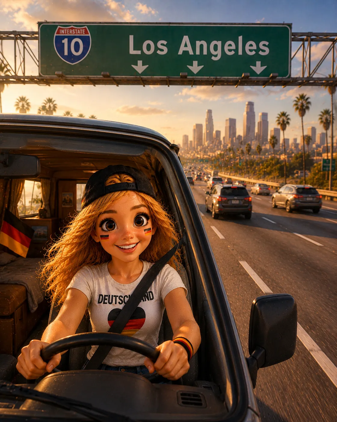 Bea auf dem Freeway nach Los Angeles