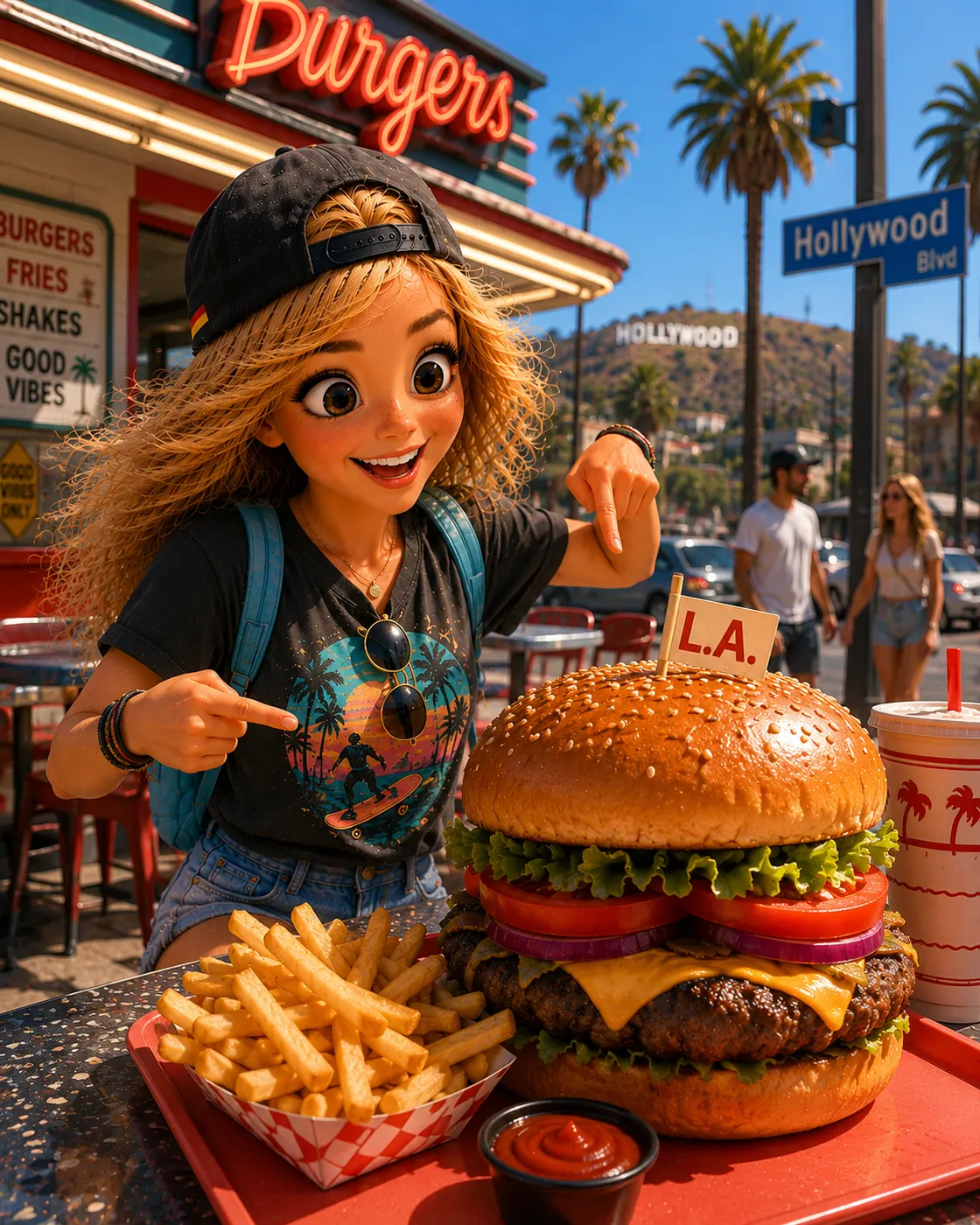 Bea an einem Burger-Diner in Los Angeles