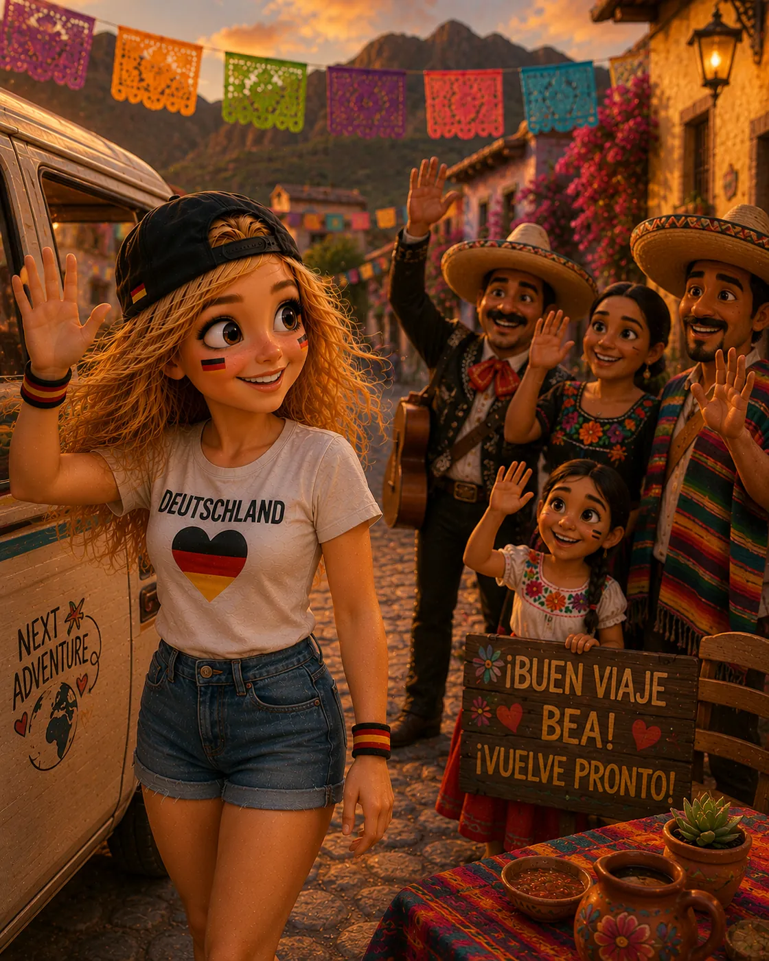 Bunte Gasse mit Fiesta-Stimmung in Mexiko