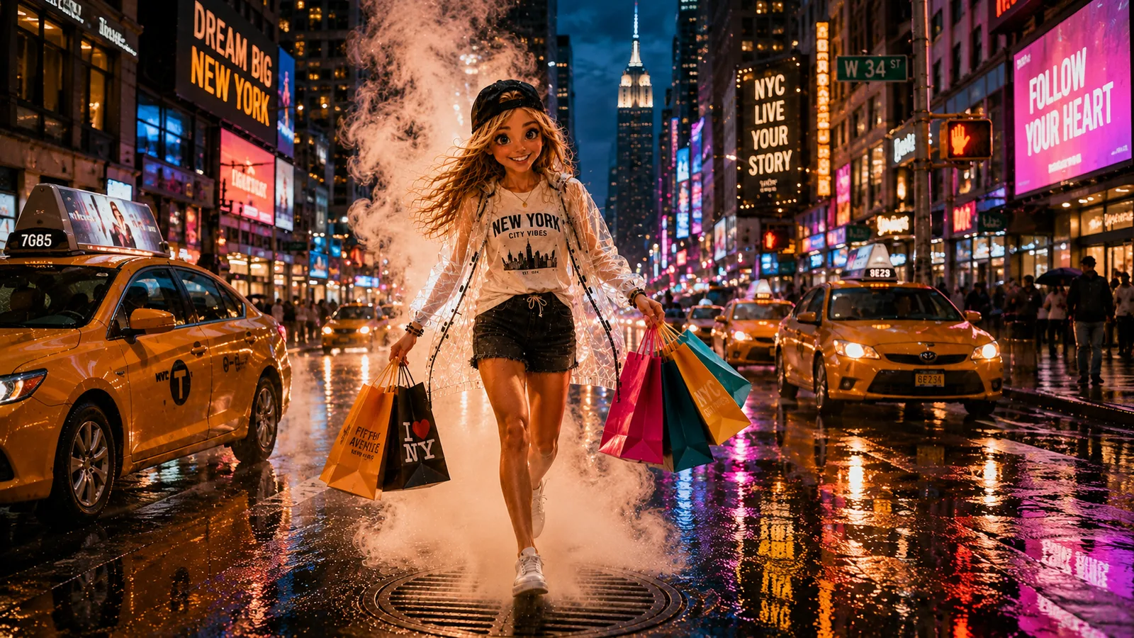 Bea am Times Square bei Nacht