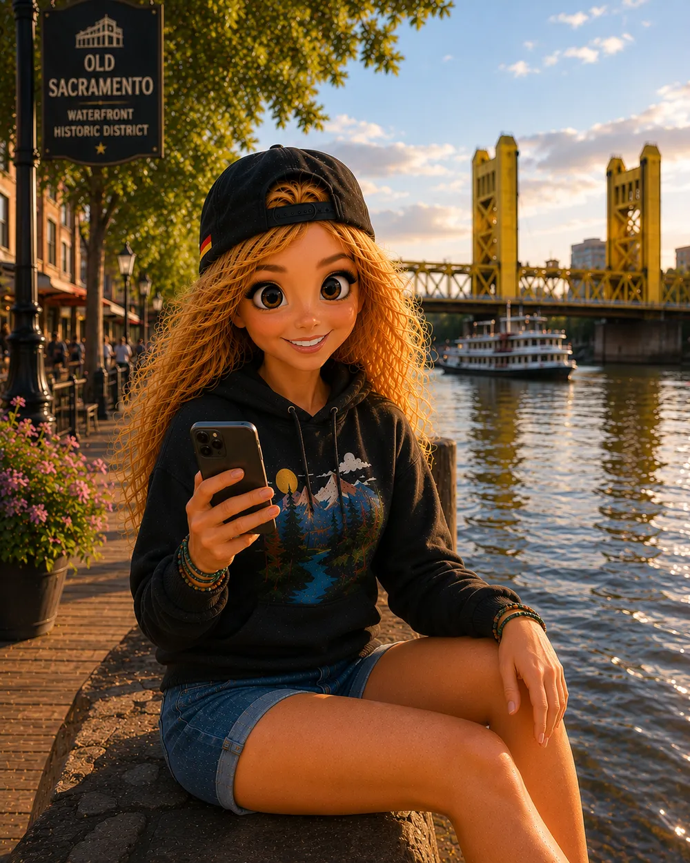 Bea an der Tower Bridge in Sacramento