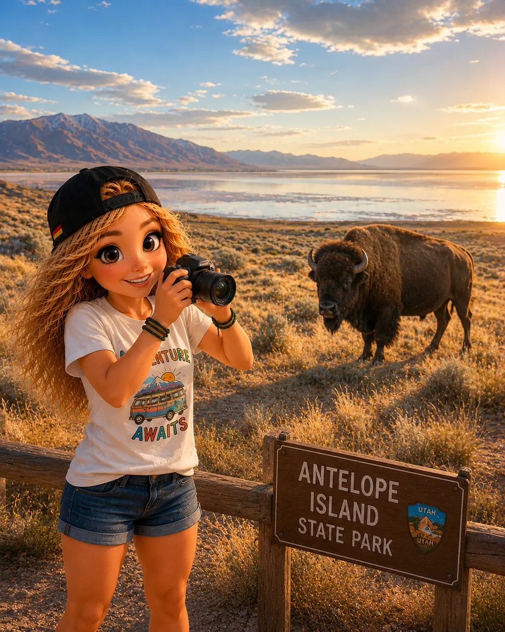 Bea fotografiert Bisons auf Antelope Island