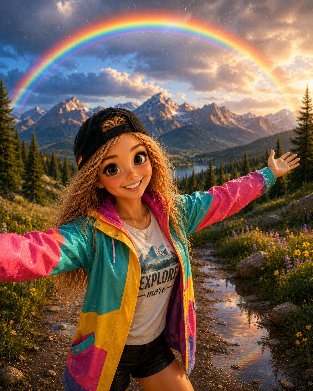 Bea unter einem Regenbogen in den Bergen – nächster Halt St. Louis