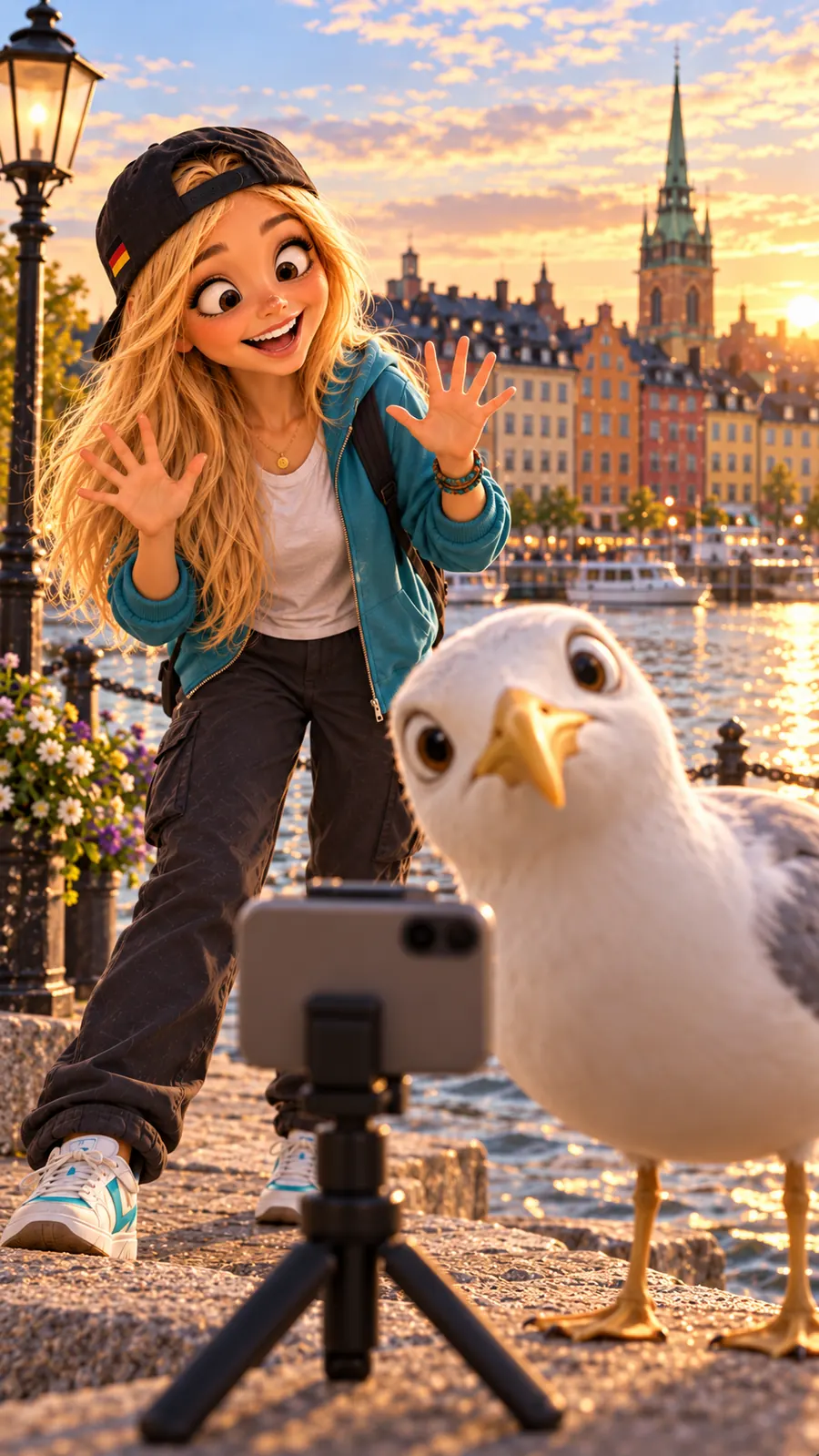 Eine Möwe drängelt sich in Beas Video in Stockholm